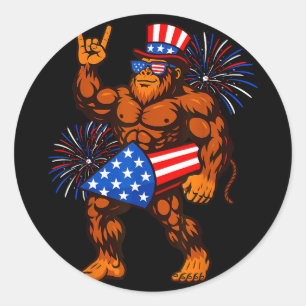 Bigfoot firework american flag sasquatch 4th of classic round sticker