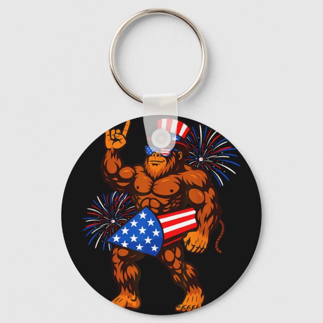 Bigfoot firework american flag sasquatch 4th of key ring (Front)