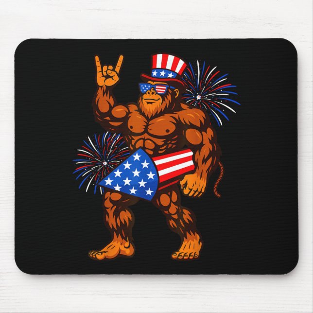 Bigfoot firework american flag sasquatch 4th of mouse pad (Front)