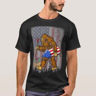 Bigfoot Fireworks 4th Of July Funny Boys Men Sasqu T-Shirt