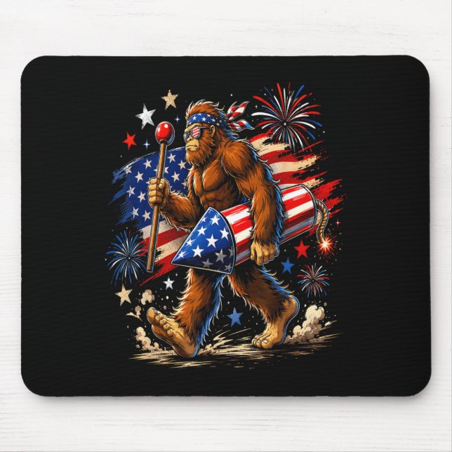 Bigfoot Fireworks 4th Of July Men Sasquatch Mouse Pad (Front)