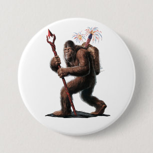 Bigfoot Fireworks 4th of July Usa Flag Sasquatch  7.5 Cm Round Badge
