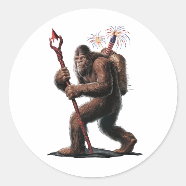 Bigfoot Fireworks 4th of July Usa Flag Sasquatch  Classic Round Sticker (Front)