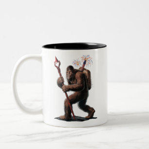 Bigfoot Fireworks 4th of July Usa Flag Sasquatch Two-Tone Coffee Mug