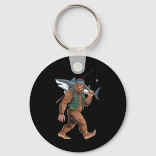 Bigfoot Fisherman Shirt - Funny Sasquatch With Sha Key Ring