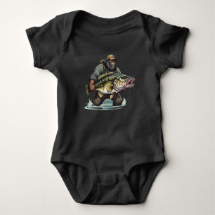 Bigfoot Fishing Bass fish Sasquatch yeti fisherman Baby Bodysuit