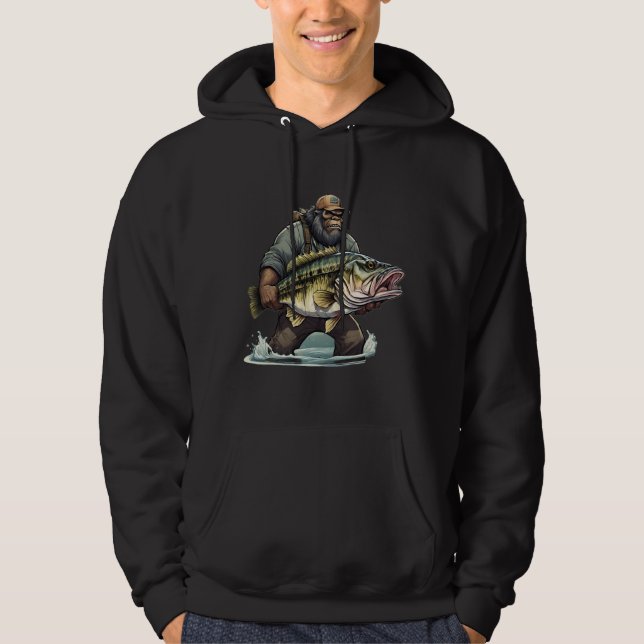 Bigfoot Fishing Bass fish Sasquatch yeti fisherman Hoodie (Front)