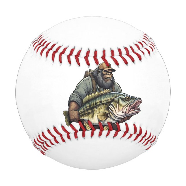 Bigfoot Fishing Bass Fish  Sasquatch Yeti in Lake Baseball (Front)