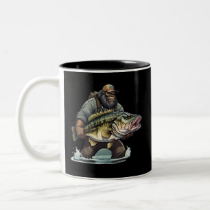 Bigfoot Fishing Bass Fish  Sasquatch Yeti in Lake Two-Tone Coffee Mug
