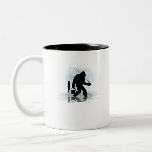 Bigfoot Fishing-Bigfoot Fishing Funny Sasquatch Two-Tone Coffee Mug