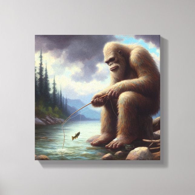 Bigfoot Fishing Canvas Print (Front)