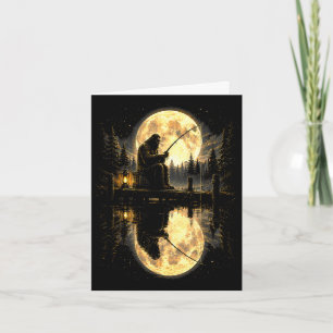 Bigfoot fishing full moon lake reflection outdoor  card