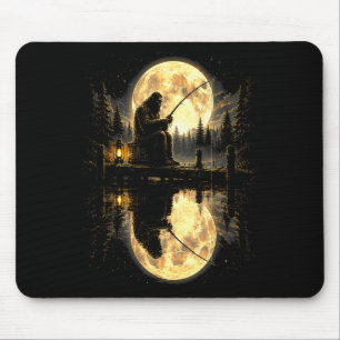 Bigfoot fishing full moon lake reflection outdoor  mouse pad