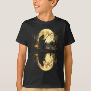Bigfoot fishing full moon lake reflection outdoor  T-Shirt