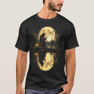 Bigfoot fishing full moon lake reflection outdoor T-Shirt