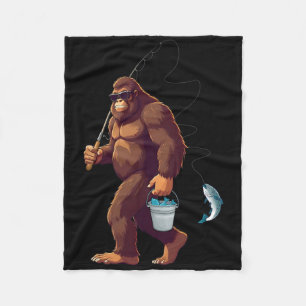 Bigfoot Fishing Funny Retro Sasquatch Fisherman Da Fleece Blanket