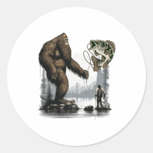 Bigfoot Fishing Funny Sasquatch Fish 1 Classic Round Sticker