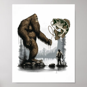 Bigfoot Fishing Funny Sasquatch Fish 1 Poster