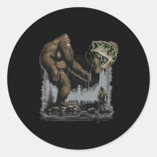 Bigfoot Fishing Funny Sasquatch Fish  Classic Round Sticker
