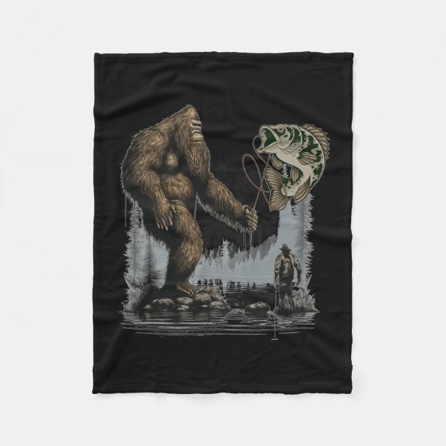 Bigfoot Fishing Funny Sasquatch Fish  Fleece Blanket (Front)
