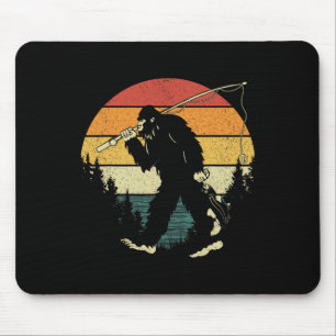 Bigfoot Fishing Funny Sasquatch Fish Sunset 80s B Mouse Pad