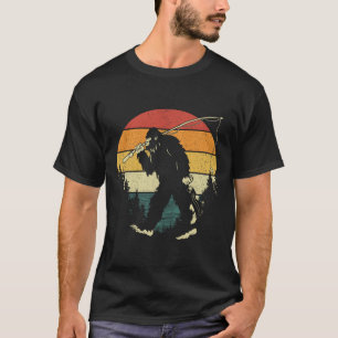 Bigfoot Fishing Funny Sasquatch Fish Sunset 80s B T-Shirt