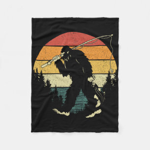 Bigfoot Fishing Funny Sasquatch Fish Sunset 80s By Fleece Blanket