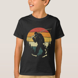 Bigfoot Fishing Funny Sasquatch Fish Sunset 80s By T-Shirt