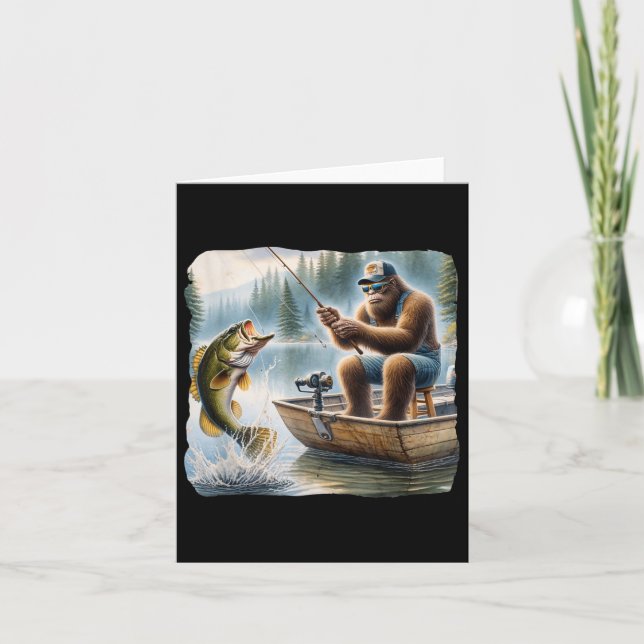 Bigfoot Fishing Funny Sasquatch Summer B Fisherman Card (Front)