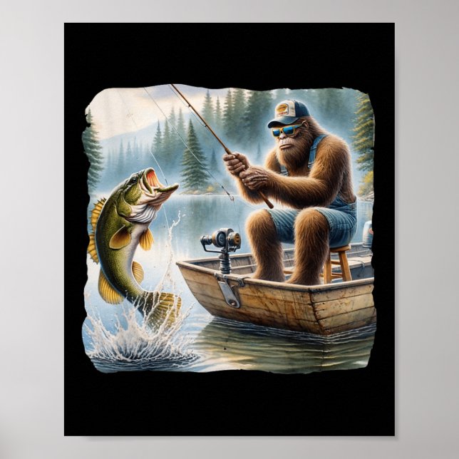 Bigfoot Fishing Funny Sasquatch Summer B Fisherman Poster (Front)