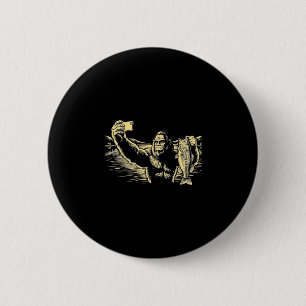 Bigfoot fishing selfie funny sasquatch bass  6 cm round badge