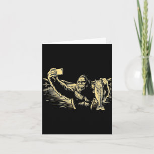 Bigfoot fishing selfie funny sasquatch bass  card