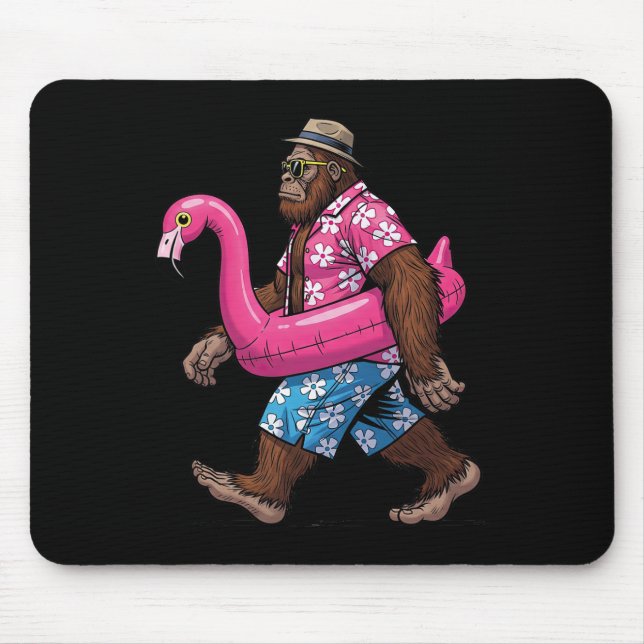 Bigfoot Flamingo Sasquatch Summer Pink Float Pool  Mouse Pad (Front)
