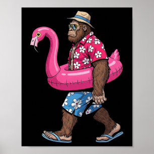 Bigfoot Flamingo Sasquatch Summer Pink Float Pool Poster