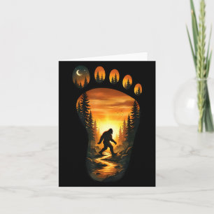 Bigfoot Footprint Sasquatch Forest Sunset Camping Card
