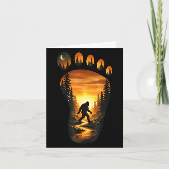 Bigfoot Footprint Sasquatch Forest Sunset Camping Card (Front)