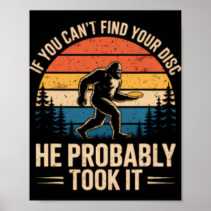 Bigfoot Funny Disc Golf Sasquatch Frisbee Men Wome Poster
