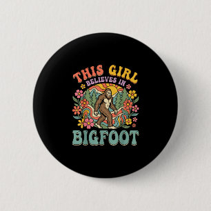 Bigfoot girl believes forest floral sunset 6 cm round badge