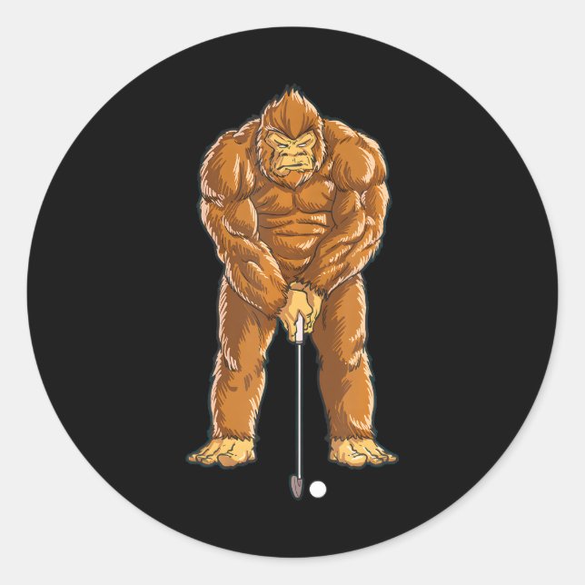 Bigfoot Golf Club And Ball Sports Funny Sasquatch Classic Round Sticker (Front)