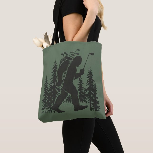 Bigfoot Golfer Tree Funny Sasquatch Golfing Golf Tote Bag (Close Up)