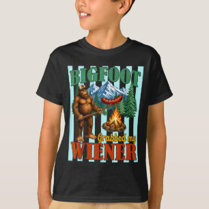 Bigfoot grabbed wiener funny sasquatch joke men T-Shirt