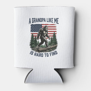 Bigfoot Grandpa Vintage American Flag Shirt Design Can Cooler