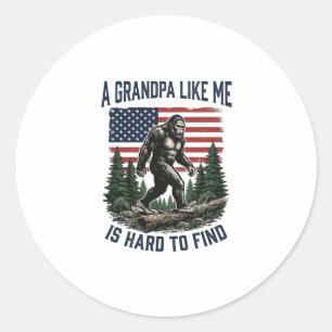 Bigfoot Grandpa Vintage American Flag Shirt Design Classic Round Sticker