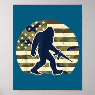 Bigfoot gun owner camo us american flag sasquatch poster