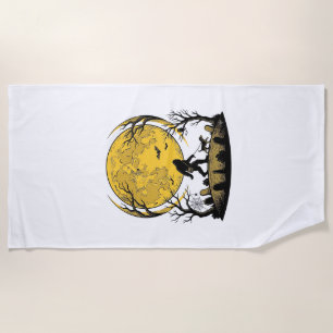Bigfoot Halloween Shirt Full Moon Dog Walk_1 Beach Towel