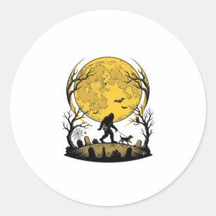 Bigfoot Halloween Shirt Full Moon Dog Walk_1 Classic Round Sticker