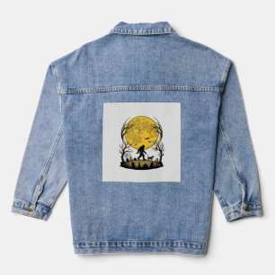 Bigfoot Halloween Shirt Full Moon Dog Walk_1 Denim Jacket