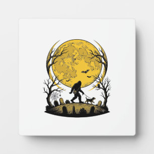 Bigfoot Halloween Shirt Full Moon Dog Walk_1 Plaque
