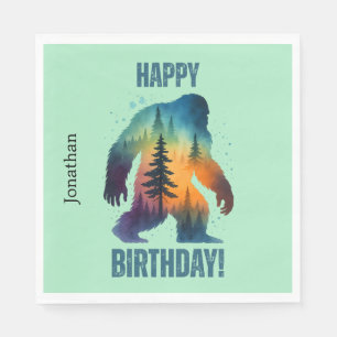 Bigfoot Happy Birthday Forest Silhouette Paper Nap Napkin