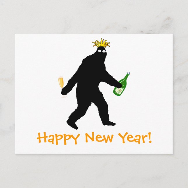 Bigfoot Happy New Year! Holiday Postcard (Front)